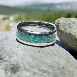 🌺Vintage Artisan Sterling & Opal Ring/Band